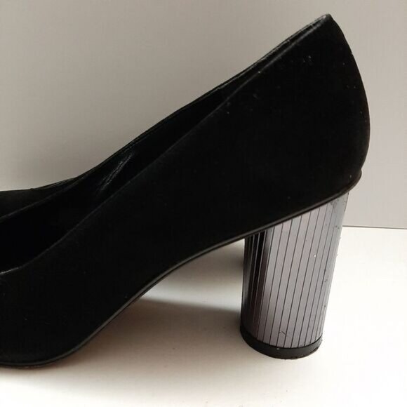 STUART WEITZMAN Mirrored Heels Retro Suede Genuine Leather Pumps Black Sz 7.5 AA - Picture 10 of 16